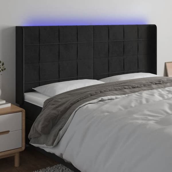 Maison Exclusive - LED Hovedgærde Sort 203x16x118/128 cm Velour Svart