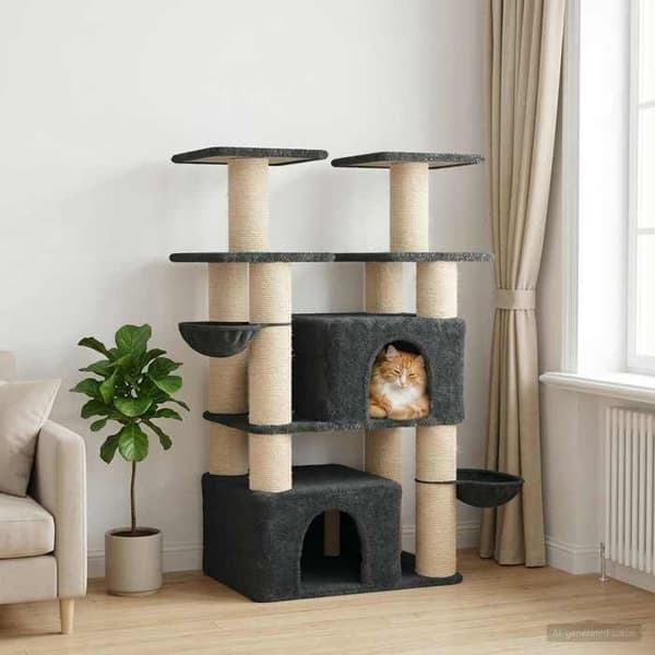 Maison Exclusive - Kattträd med sisal klöspinnar Mörkgrå 147 cm