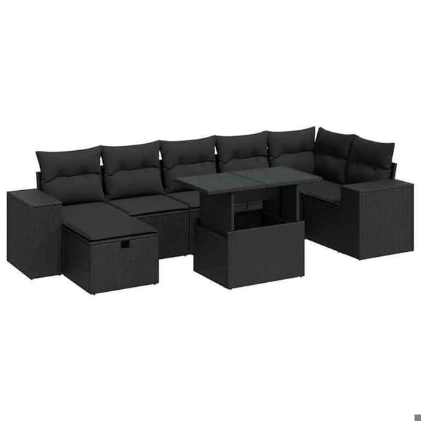 Maison Exclusive - Havegruppe 5 stk med sorte puder i flettet harv