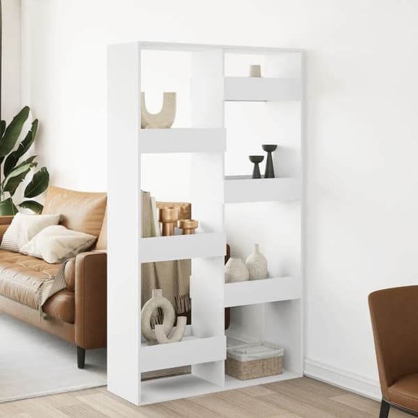 Rumseparator - EKSKLUSIV HUS - 100x33x175 cm - 8 hylder - Ingeniørtræ - Hvid Vit