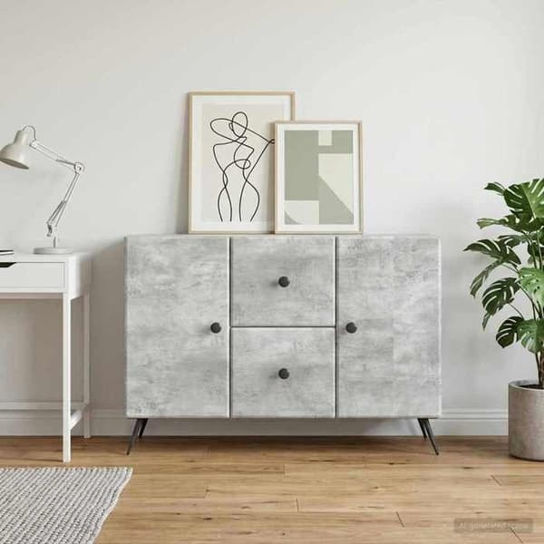 Buffet - EKSKLUSIVT HUS - 89 x 34,5 x 60 cm - Betongrå - LED-belysning - Spånplader Betonggrå