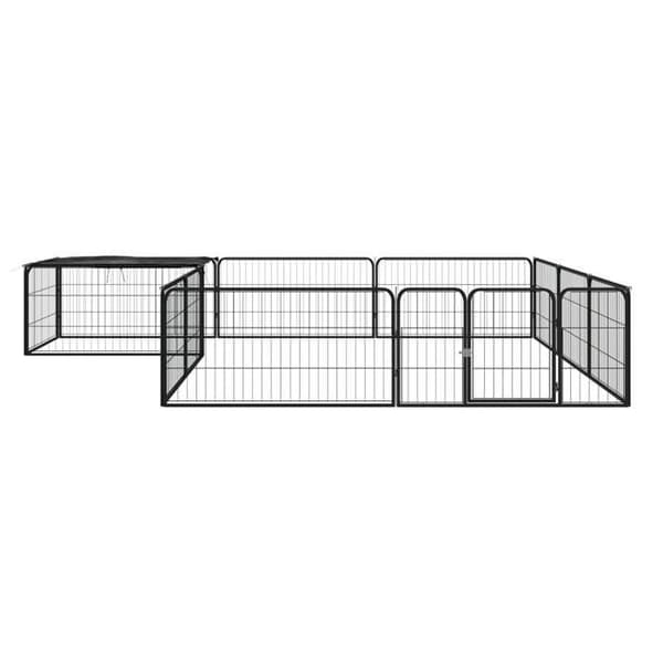 Eksklusivt Hus - Hundegård 12 paneler Sort 100x50cm Pulverlakeret stål Svart