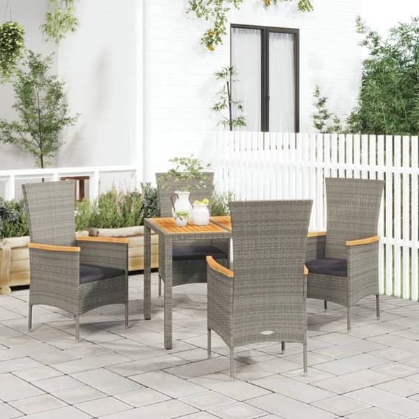 Trädgårdsmöbler - MAISON EXCLUSIVE - Set 5 delar - Grå - Flätad resin - Kuddar med stoppning Grå
