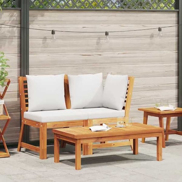 Maison Exclusive - Havegruppe 3 stk med cremefarvede puder i solid akacietræ