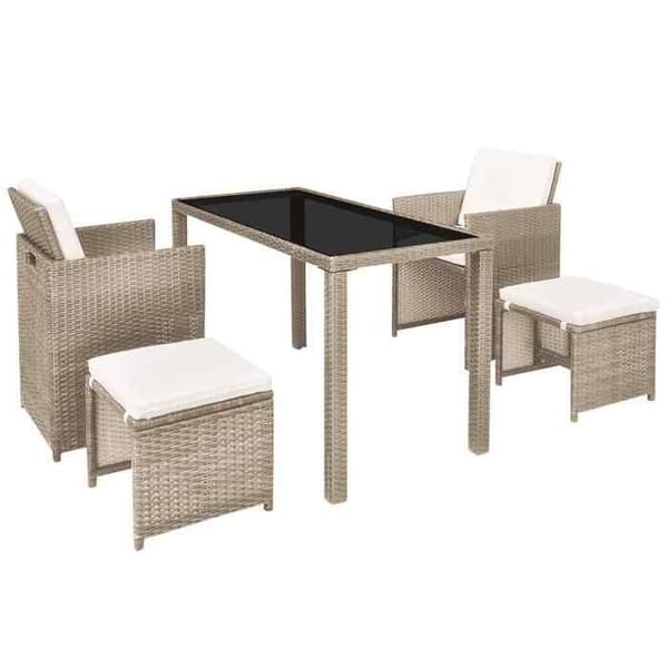 Maison Exclusive - Utomhusmatgrupp med kuddar 5 delar Rotsin Beige