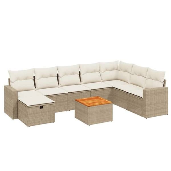 Maison Exclusive - Trädgårdsmöbler med kuddar 9 delar beige flätad resin