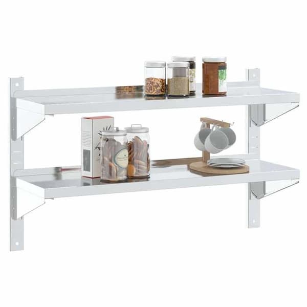 Væghylde - EKSKLUSIV HUS - 2 niveauer - 100x30x60 cm - Rustfrit stål - Sølv Silver
