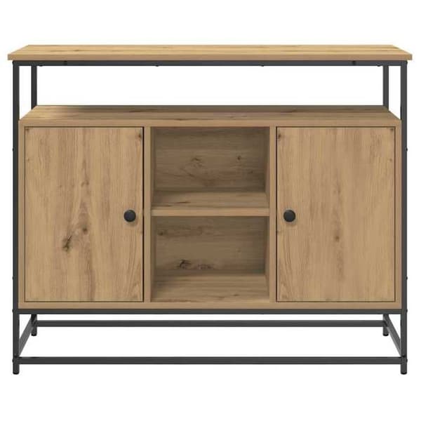 Buffet bas - EKSKLUSIVT HUS - 100 x 35 x 80 cm - Ingeniørtræ - Eg-look - Døre med hængsler