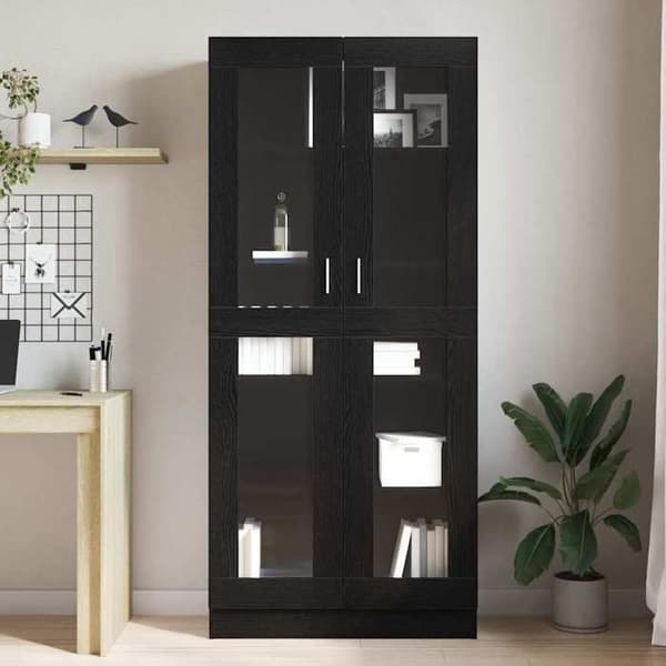 Bibliotek - EKSKLUSIV HUS - 82,5x30,5x185 cm - Sort - Ingeniørtræ - Glasdøre