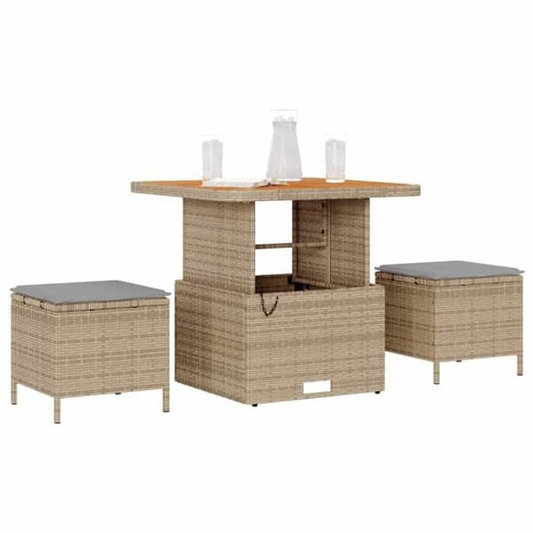 Havemøbler - EKSKLUSIVT HUS - 3 dele - Beige - Polyrotin - Akacietræsoverflader beige
