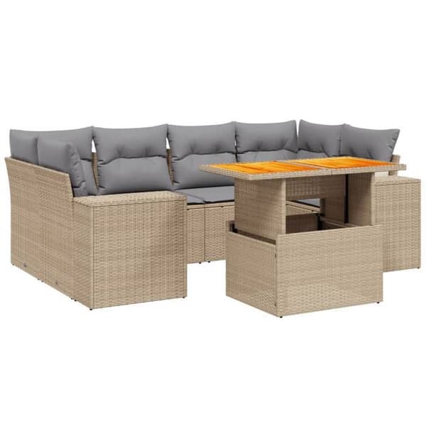 Maison Exclusive - Trädgårdsmöbler med kuddar 7 delar beige flätad resin