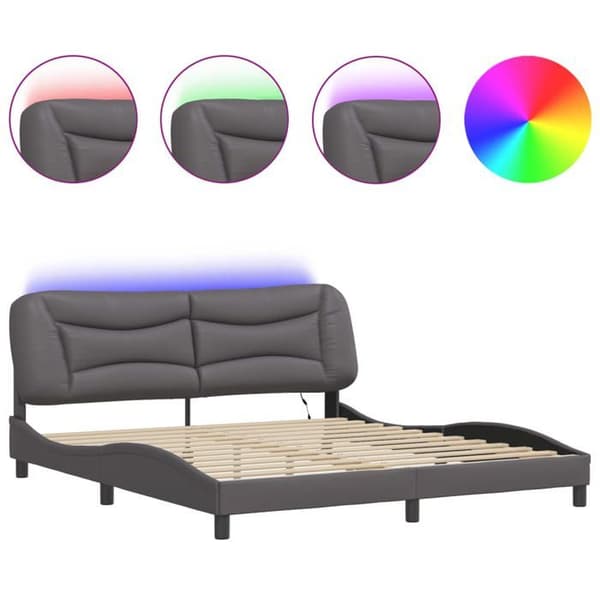 Sengestel - EKSKLUSIV HUS - Hvar - Grå kunstlæder - 180 x 200 cm - Indbygget LED (USB 5V) Grå