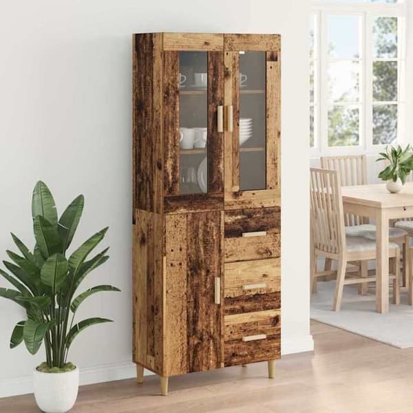 Buffé hög - EXKLUSIVT HUS - 34,5x34x180 cm - Ingenjörsträ - Generös förvaring - Modern brun
