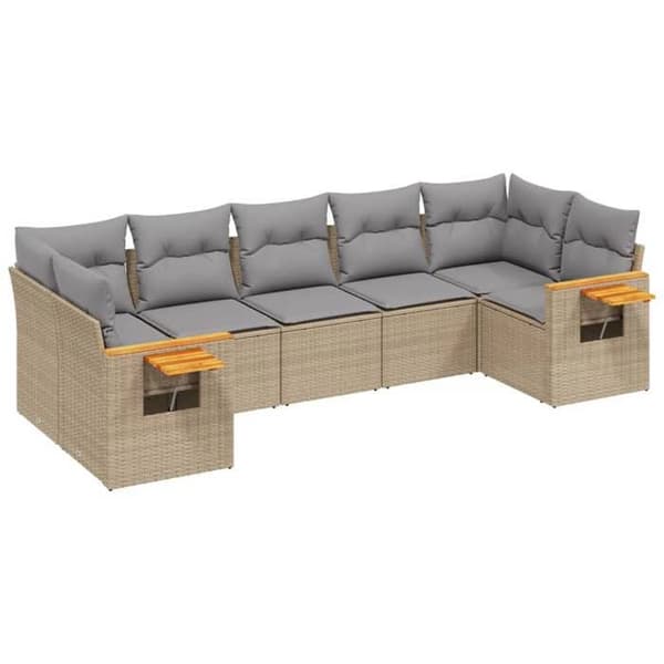 Maison Exclusive - Trädgårdsmöbler med kuddar 7 delar beige flätad resin
