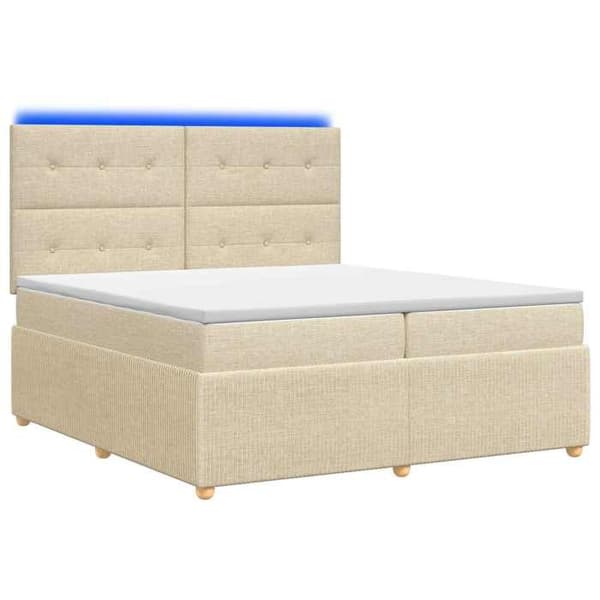 Maison Exclusive - Boxspring seng med LED og madras Creme 200 x 200 cm Stof Grädde