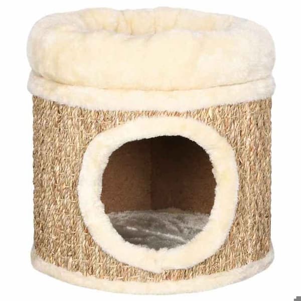 Eksklusiv hus - Hus til kat med luksus pude 33 cm Havplanter beige