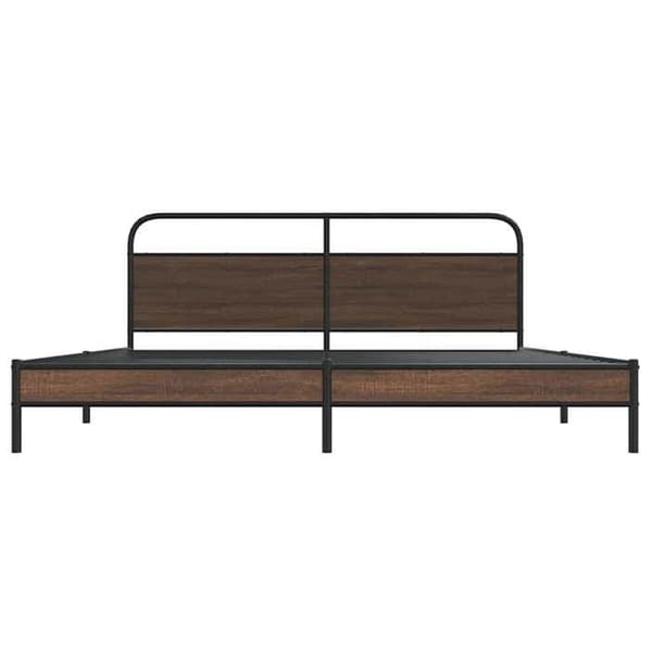 Sengestel - EKSKLUSIV HUS - 193 x 203 cm - Robust stål - Mørk eg - Lamelseng Brun ek