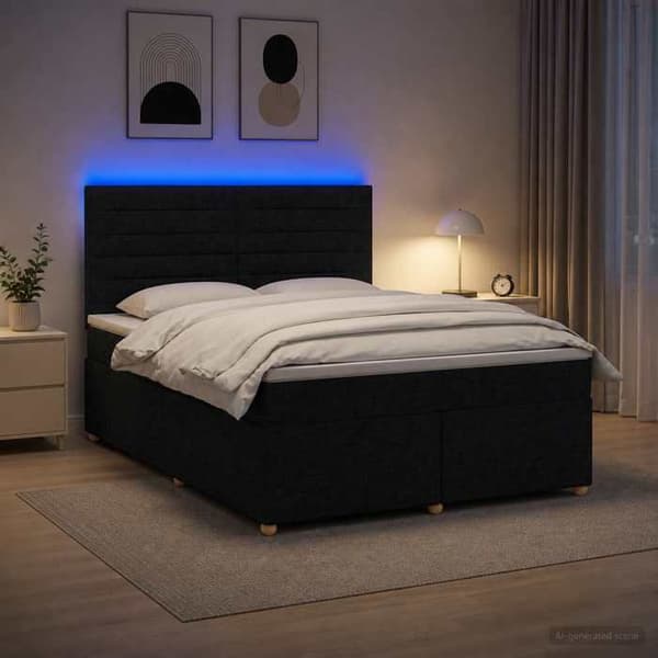 Lys boxspring - MAISON EXCLUSIVE - 180 x 200 cm - Sort - Justerbar hovedgærde - LED USB Svart
