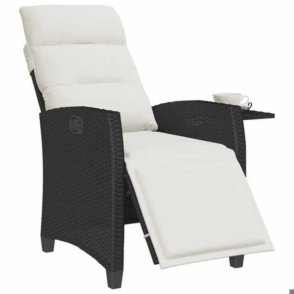Maison Exclusive - Justerbar havestol med sort polyrotin sidebord Svart