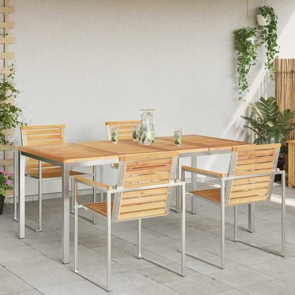 Trädgårdsbord - EXKLUSIV HEM - 180x90x75 cm - Rostfritt stål - Hårdträskiva - Rektangulär