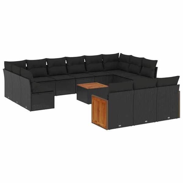 Maison Exclusive - Trädgårdsmöbler med kuddar 14 delar svart flätad resin