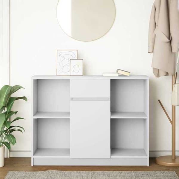 Buffet bas - EKSKLUSIVT HUS - 101x35x76 cm - Ingeniørtræ - Hvid - Skuffe & omvendelige døre Vit