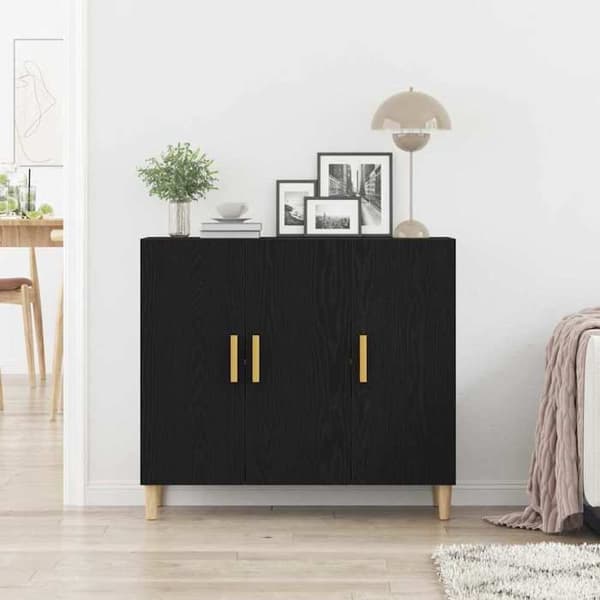 Maison Exclusive - Buffet Sort egetræ 90 x 34 x 80 cm Ingeniørtræ svart ek