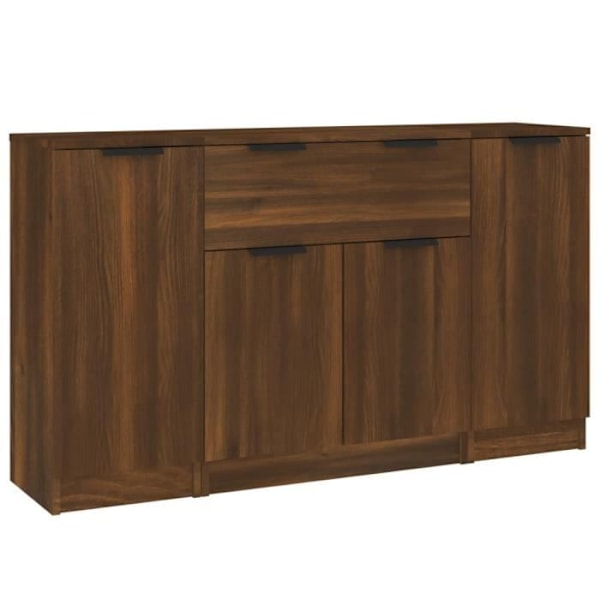 Sideboards - Konstruerat trä - Brun - Brun ek - 6 fack - 1 låda Brun