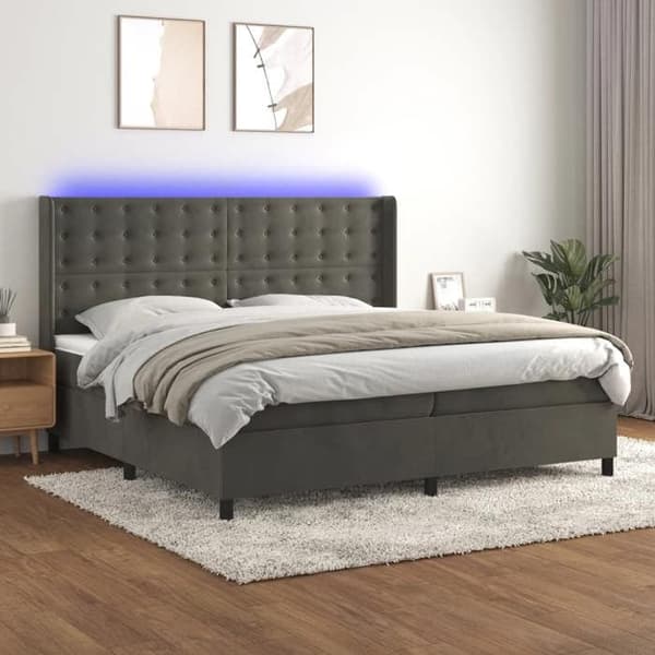 Maison Exclusive - Sängram med lammelast och LED Grå mörk 200x200 cm