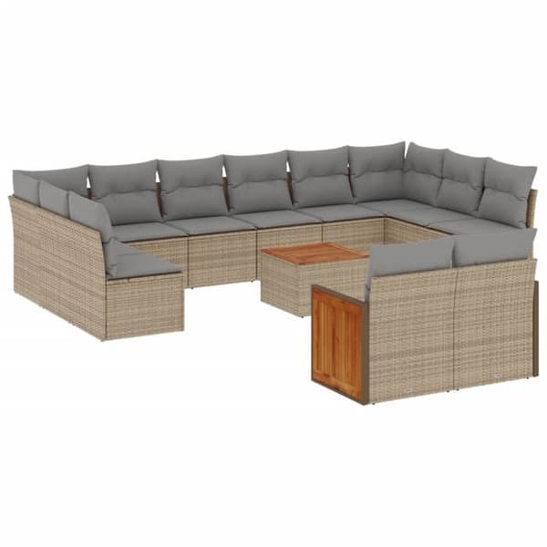 Maison Exclusive - Trädgårdsmöbler med kuddar 13 delar beige flätad resin
