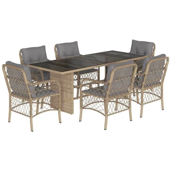Maison Exclusive - Puutarhakalustesarja tyynyillä 7 kpl beige sekoitettu rottinki