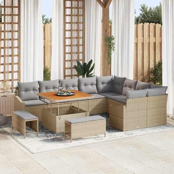 Maison Exclusive - 12 osan puutarhakalustesarja, beige polyrottinki
