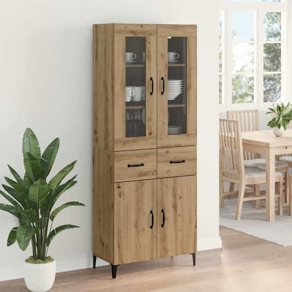 Buffévägg - EXKLUSIVT HUS - Högt skåp ek - 69,5x34x180 cm - Kompositträ - Väggmontering Ek