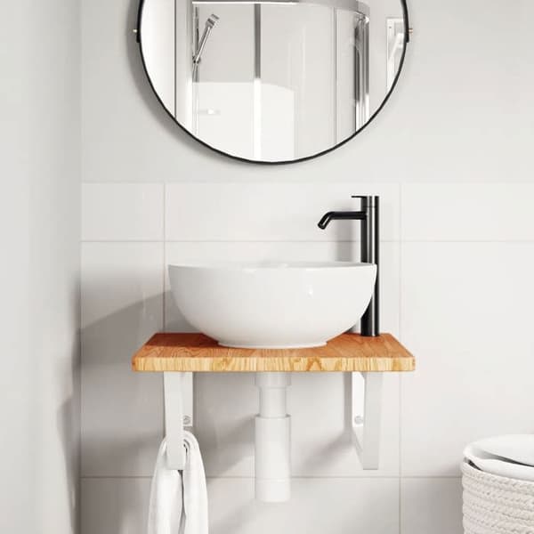 Væghylde til vask - MAISON EXCLUSIVE - Mod. 50 cm - Stål - Massivt egetræ - Pladsbesparende ophængt