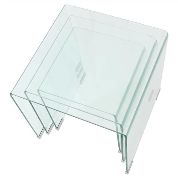Maison Exclusive - Set med 3 stycken stapelbara bord i härdat glas, transparent