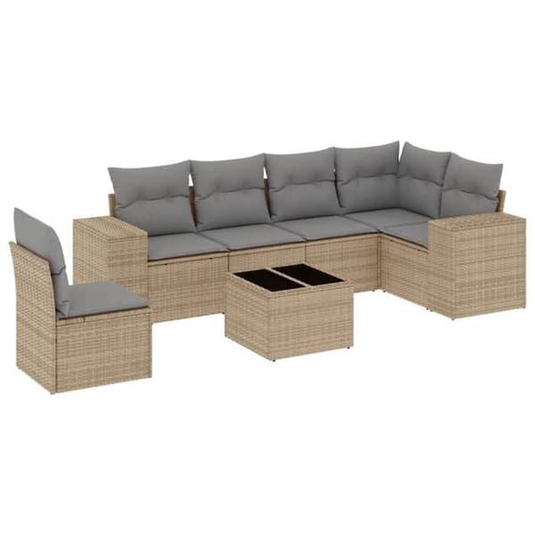 Maison Exclusive - Trädgårdsmöbler med kuddar 7 delar beige flätad resin