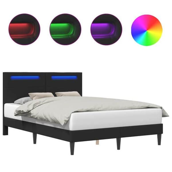 Maison Exclusive - Sengestel med LED-striber Sort 160 x 200 cm Kunstlæder Svart