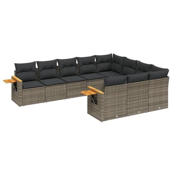 Maison Exclusive - Trädgårdsmöbler med kuddar 10 delar grå flätad resin