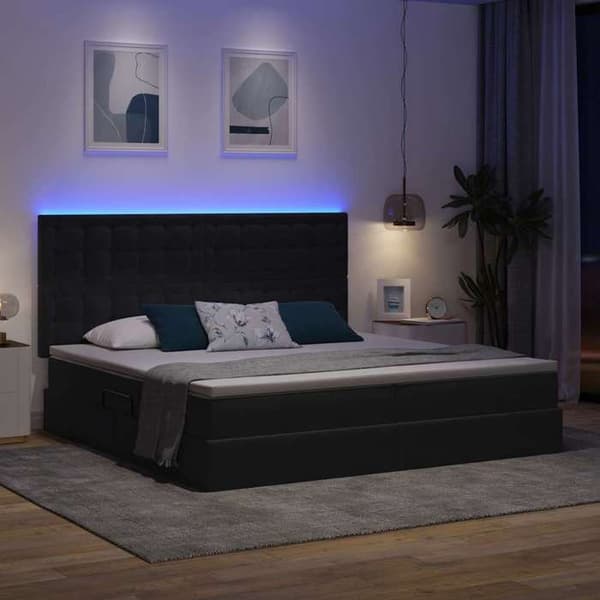 Förvaringssäng - EXKLUSIV HEM - 200 x 200 - Mörkgrå sammet - Inbyggd USB LED - Sängbotten & madrass ingår Mörkgrå