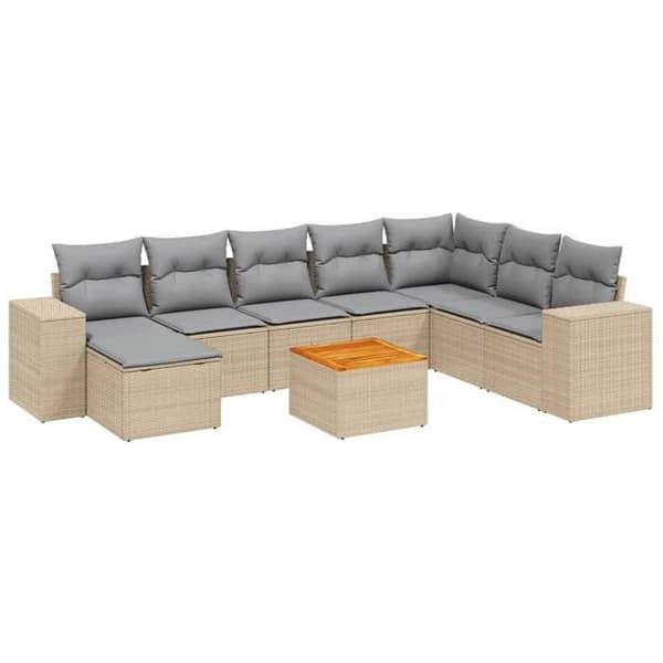 Maison Exclusive - Trädgårdsmöbler med kuddar 9 delar beige flätad resin