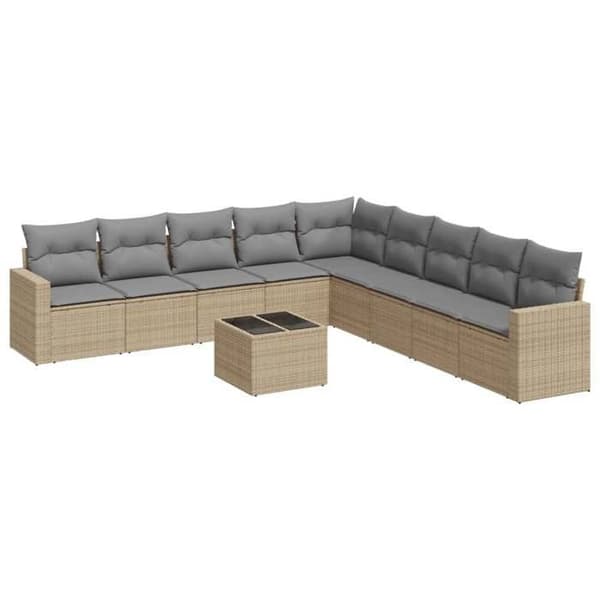 Maison Exclusive - Trädgårdsmöbler med kuddar 10 delar beige flätad resin
