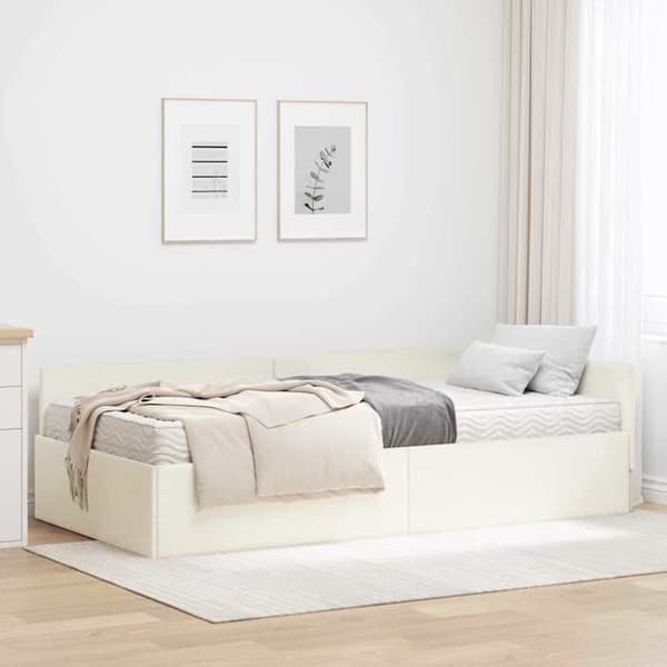 Maison Exclusive - Kulmasänky 2 osaa Patja Kermansävy 90 x 190 cm Grädde