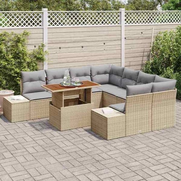 Maison Exclusive - 9 osan beige polyrottinkinen puutarhakalustesetti