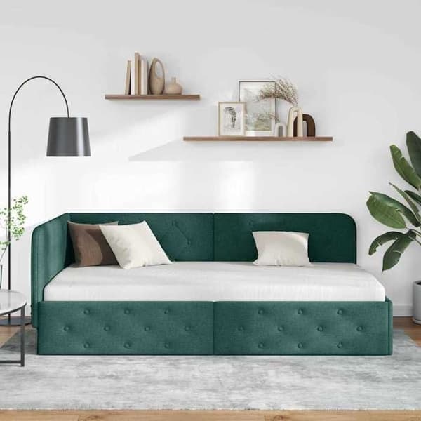 Maison Exclusive - Mörkgrön hörnsängram 90 x 190 cm tyg Mörkgrön