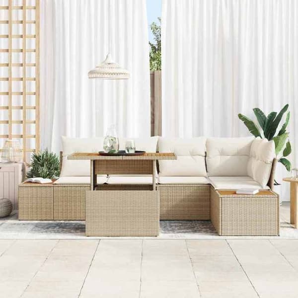 Maison Exclusive - 6 osan beige polyrottinkinen puutarhakalustesetti