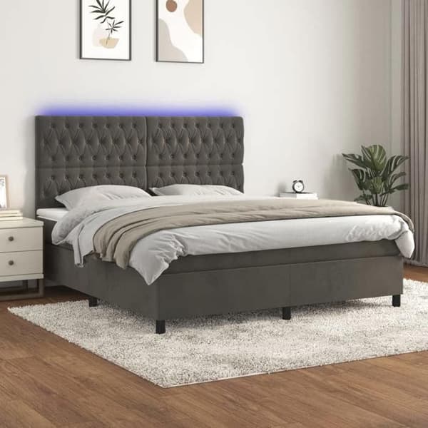Maison Exclusive - Sengebund med lameller, madras og LED Grå mørk 160x200 cm