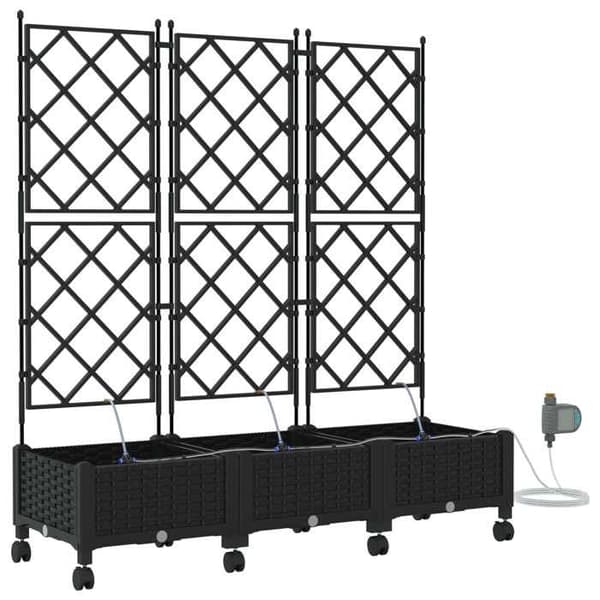 Maison Exclusive - Haveplanteholder med vanding og hjul 3 stk Sort PP