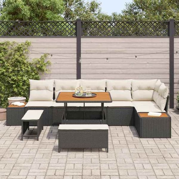 Maison Exclusive - 9-delars trädgårdsoff-set 8-sits svart