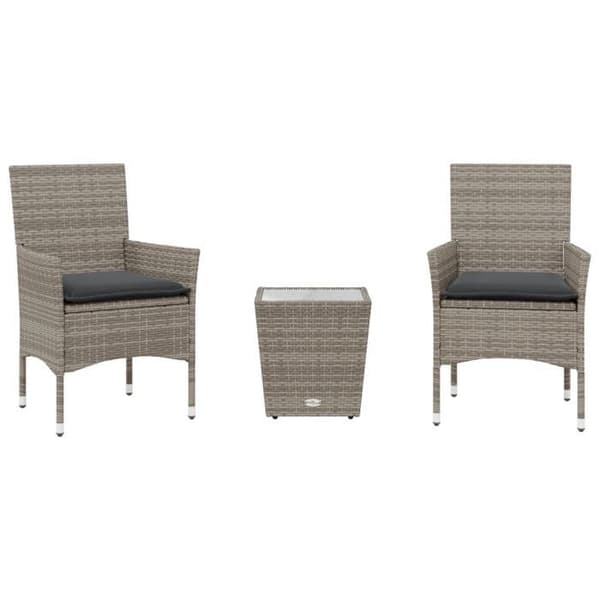 Maison Exclusive - Bistro sæt med puder 3 stk grå rattan og glas