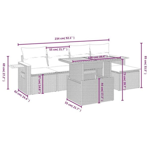 Maison Exclusive - Trädgårdsmöbler med kuddar 6 delar beige flätad resin